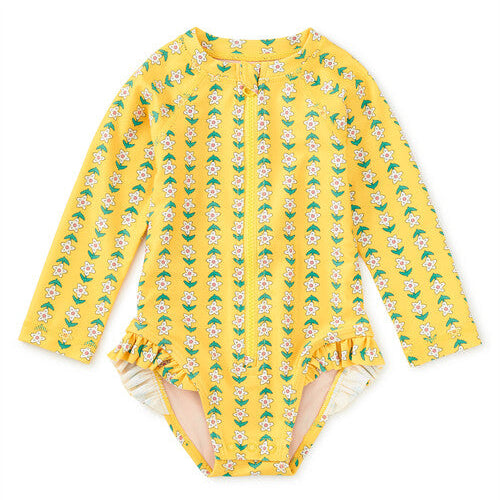 Yellow floral-patterned swimsuit 