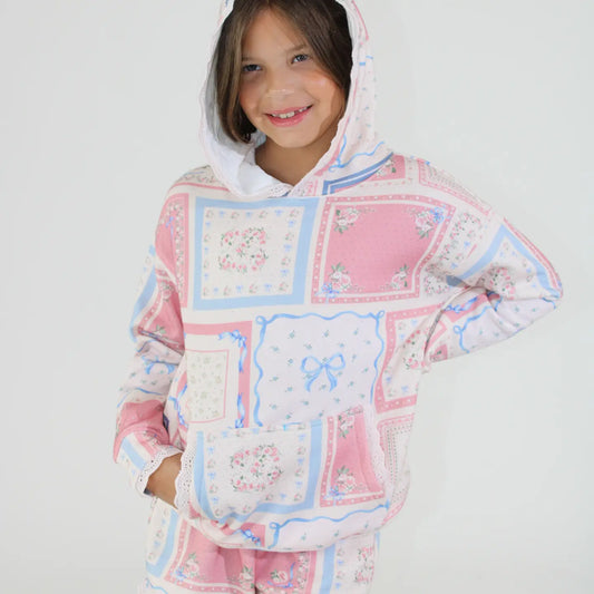 Floral tile patterned hoodie