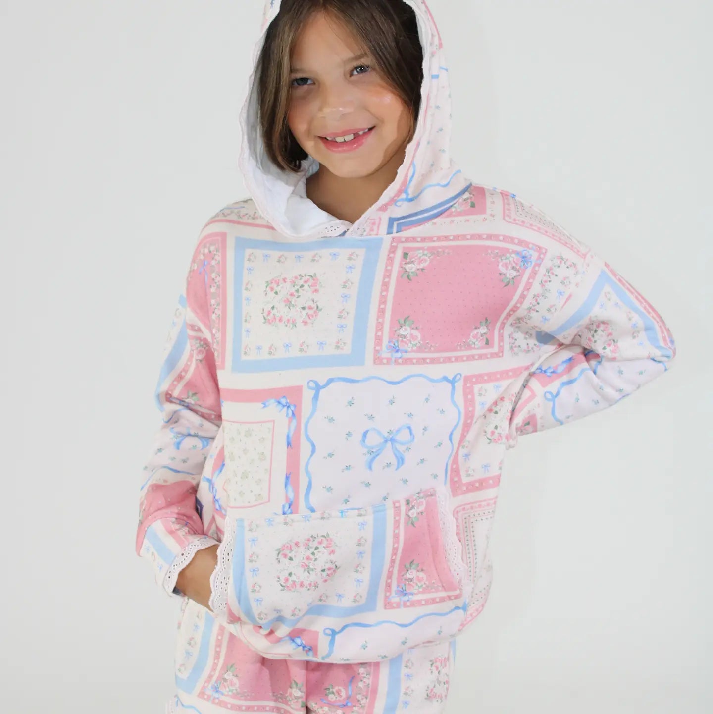 Floral tile patterned hoodie