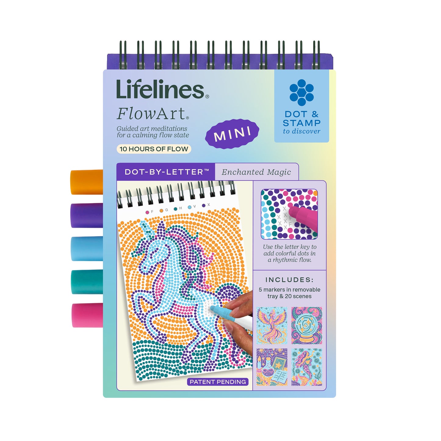 Lifelines FlowArt Mini packaging with colorful markers on a white background