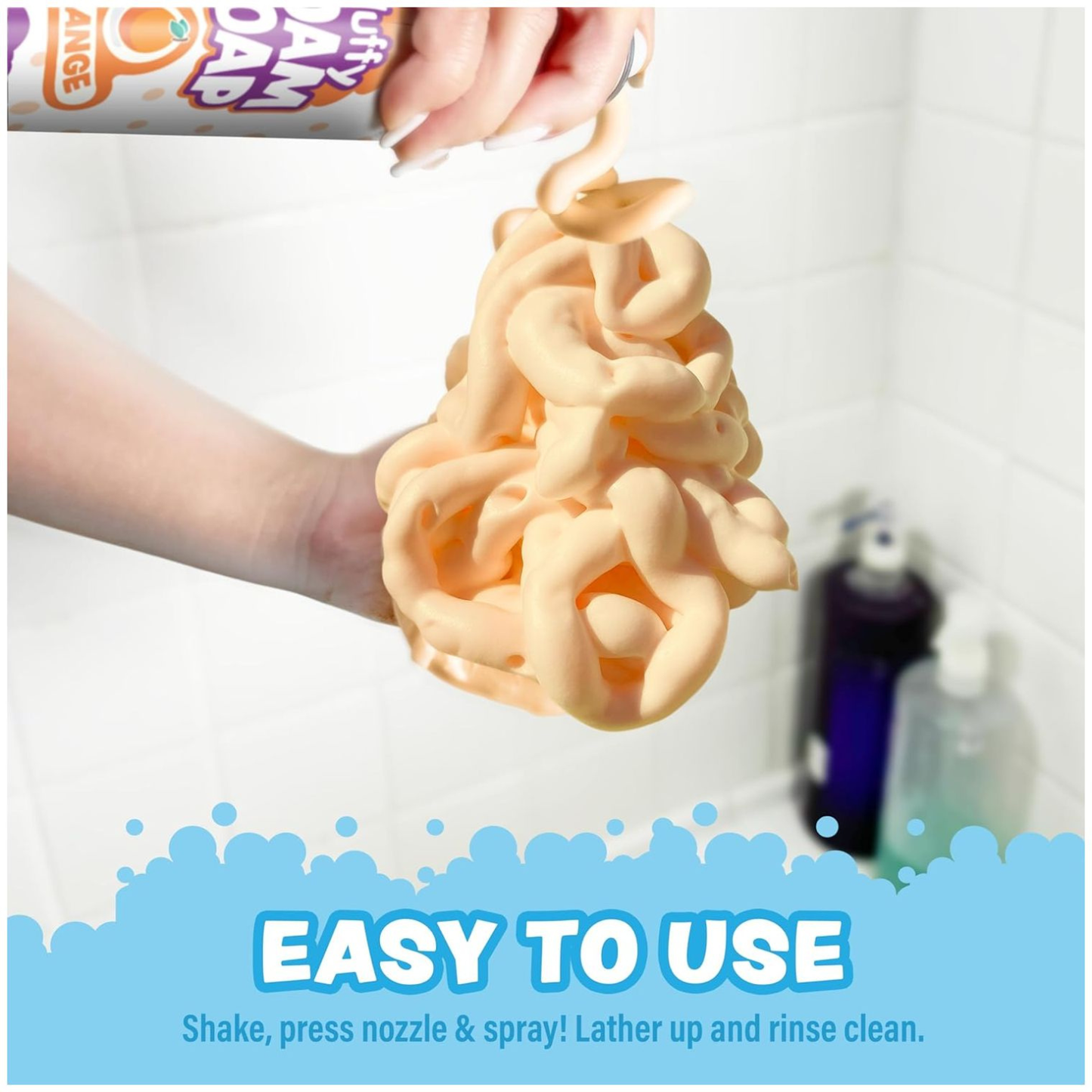 Colorful, fruity-scented fluffy foam soap for kids