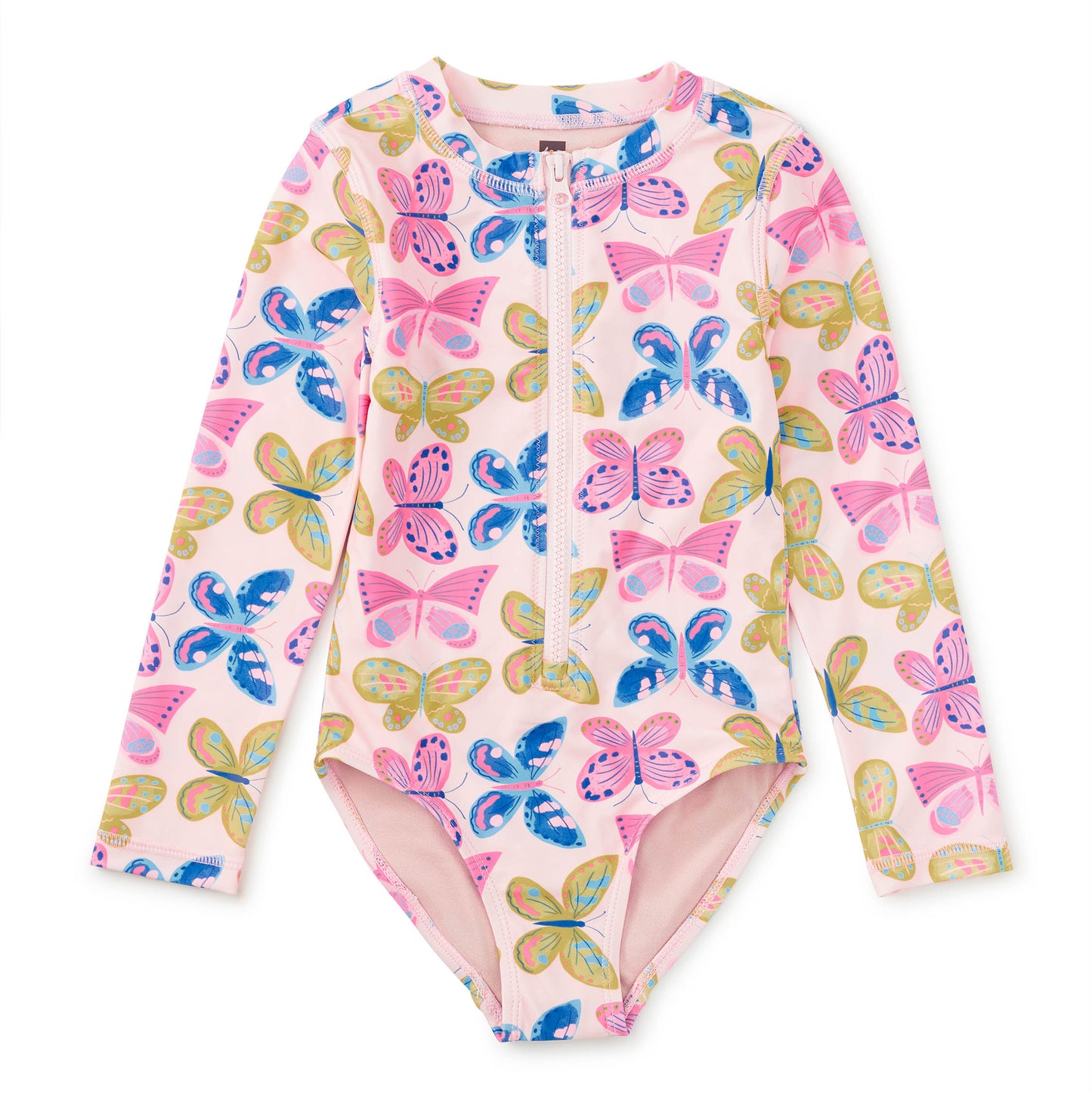 Girl's rash guard swimsuit with butterfly pattern 