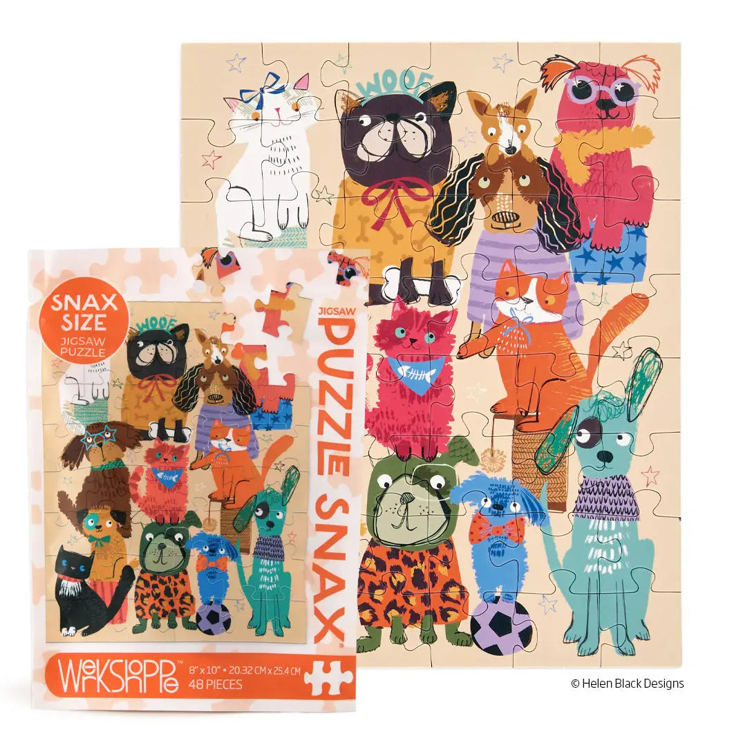 Puzzle that has dogs with clothes theme 