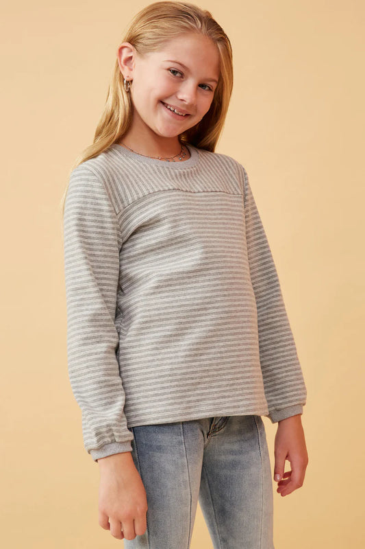 Gray Stripe Knit Top
