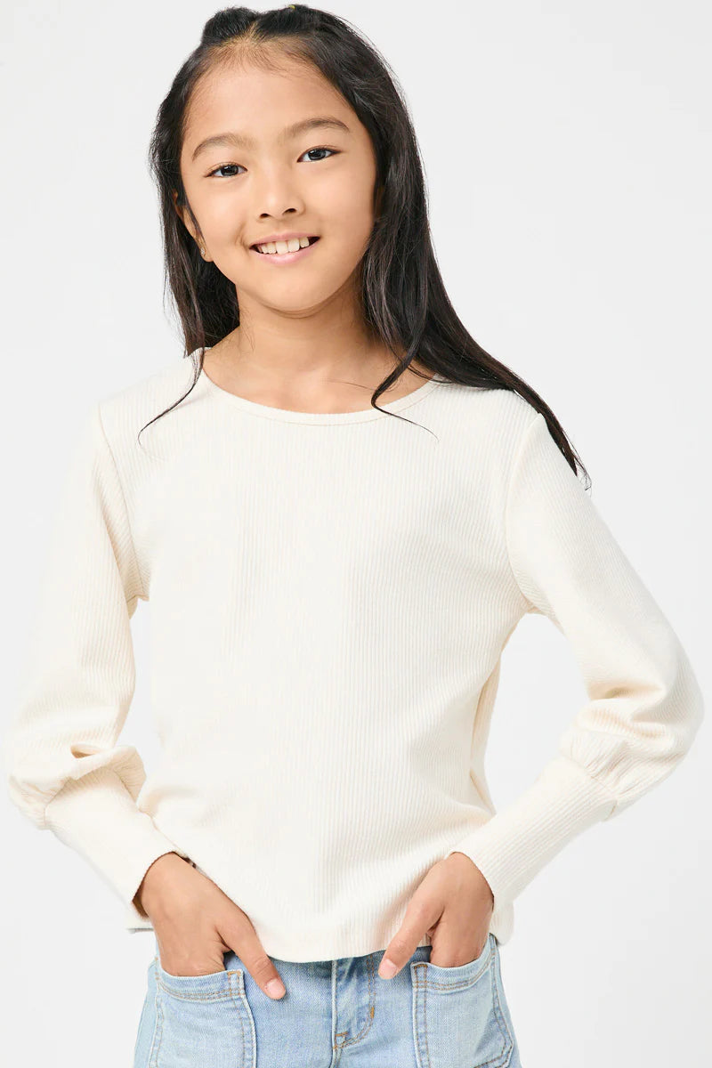 Ivory Rib Cuffed Knit Top