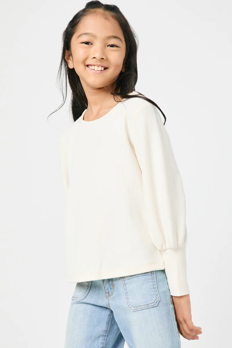 Ivory Rib Cuffed Knit Top