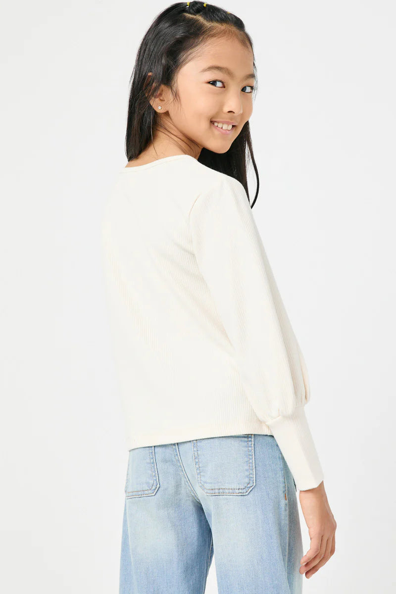 Ivory Rib Cuffed Knit Top