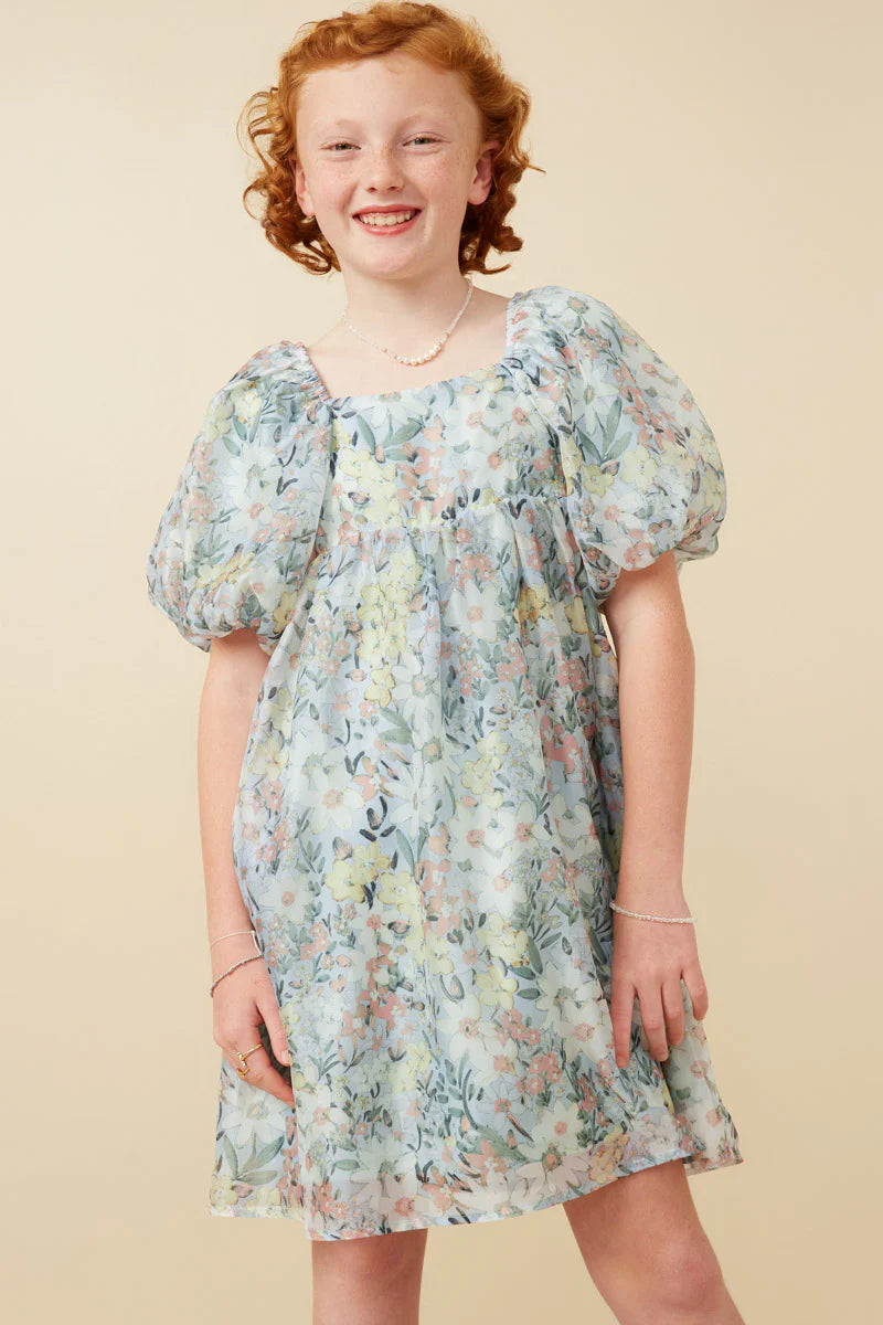 Floral Organza Puff Sleeve Dress