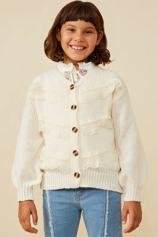 Cream Lace Frilled Cardigan
