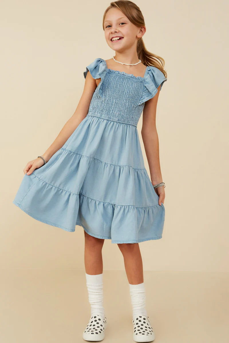 Light Denim Smocked Tencel Dress