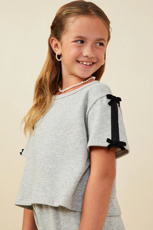 Heather Bow Trim Terry Top