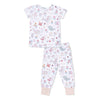 Children's pajama set with sea animals and floral pattern on a white background