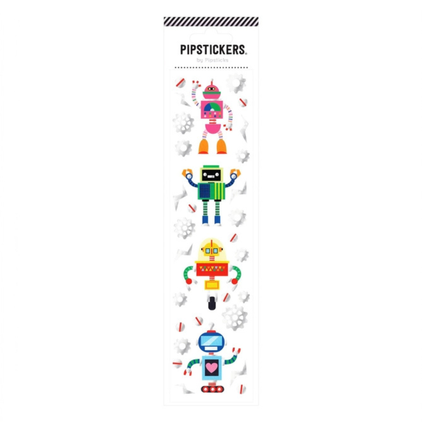 Colorful robot stickers with glitter and silver foil accents