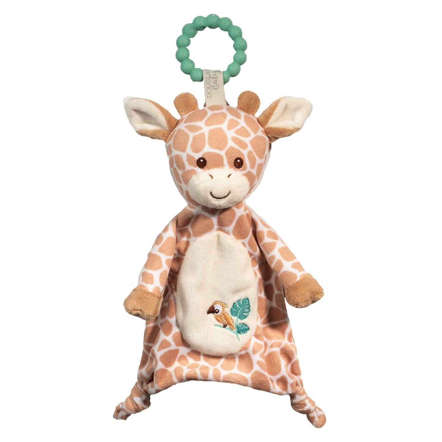 Soft giraffe teether with silicone ring