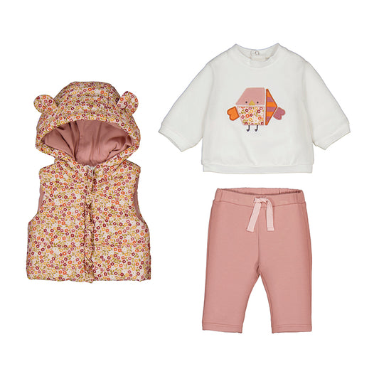 Peach Floral Puffy Vest Set