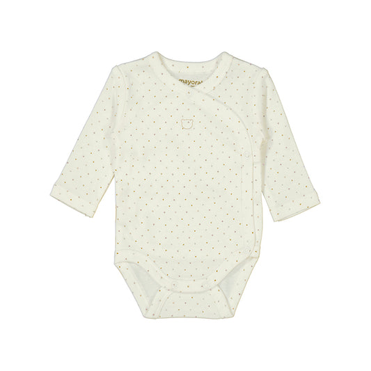 Baby onesie with long sleeves on a white background