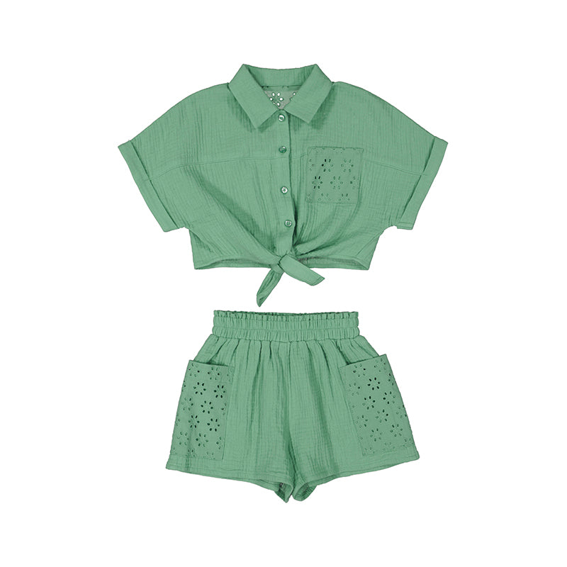 Green Lace Shorts Set