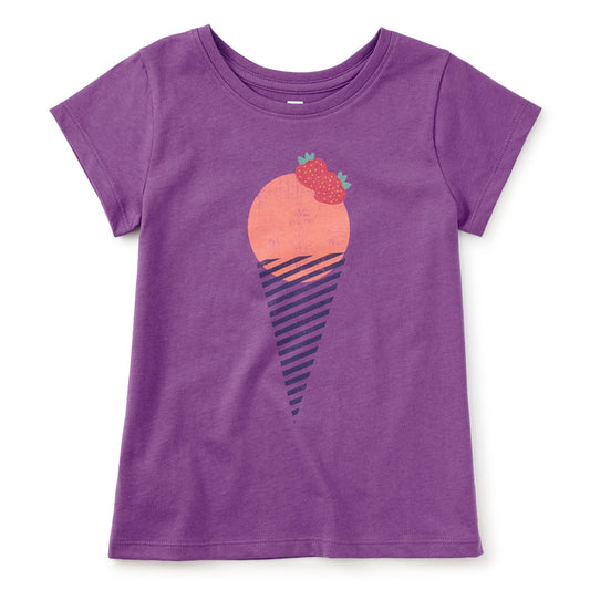 Purple t-shirt with ice cream cone graphic on a white background