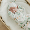 Woodland animal print baby gown with knotted bottom