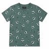 Green t-shirt with golf-themed pattern on a white background