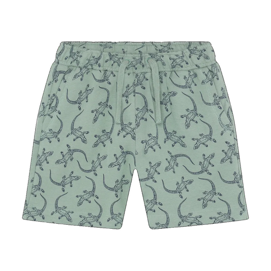 Green shorts with lizard pattern
