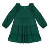 Green dress with ruffled shoulders on a white background