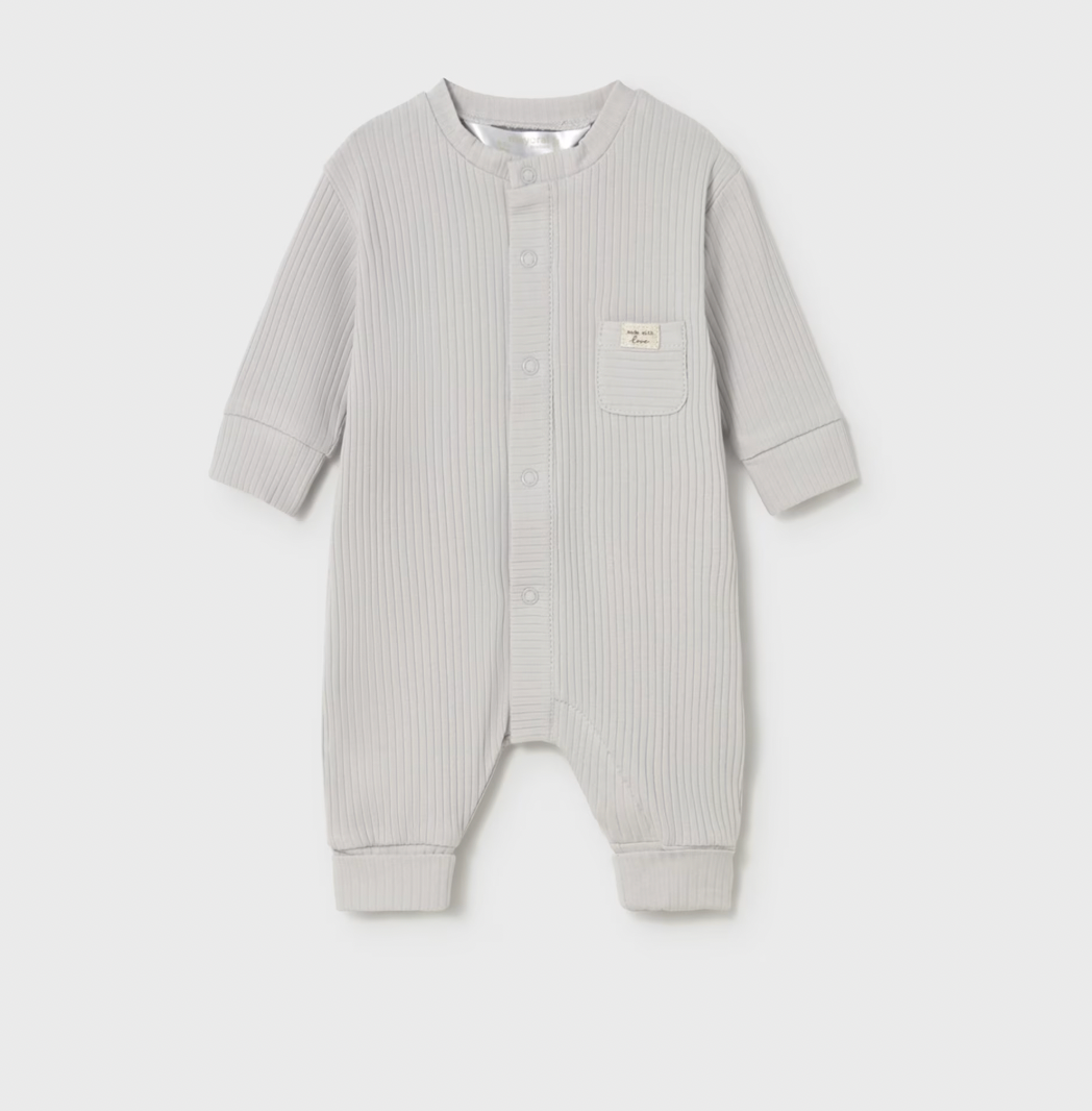 Gray baby onesie on a white background