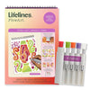 Lifelines FlowArt product packaging with coloring book and markers on a white background