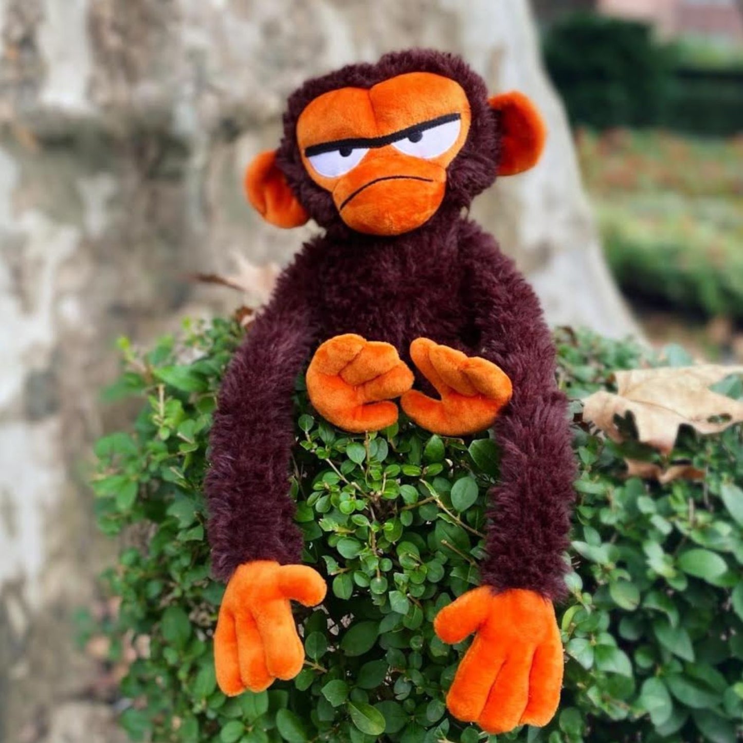Cuddly grumpy monkey plush with soft features