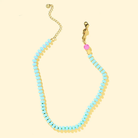 Blue beaded necklace with magnetic clasp