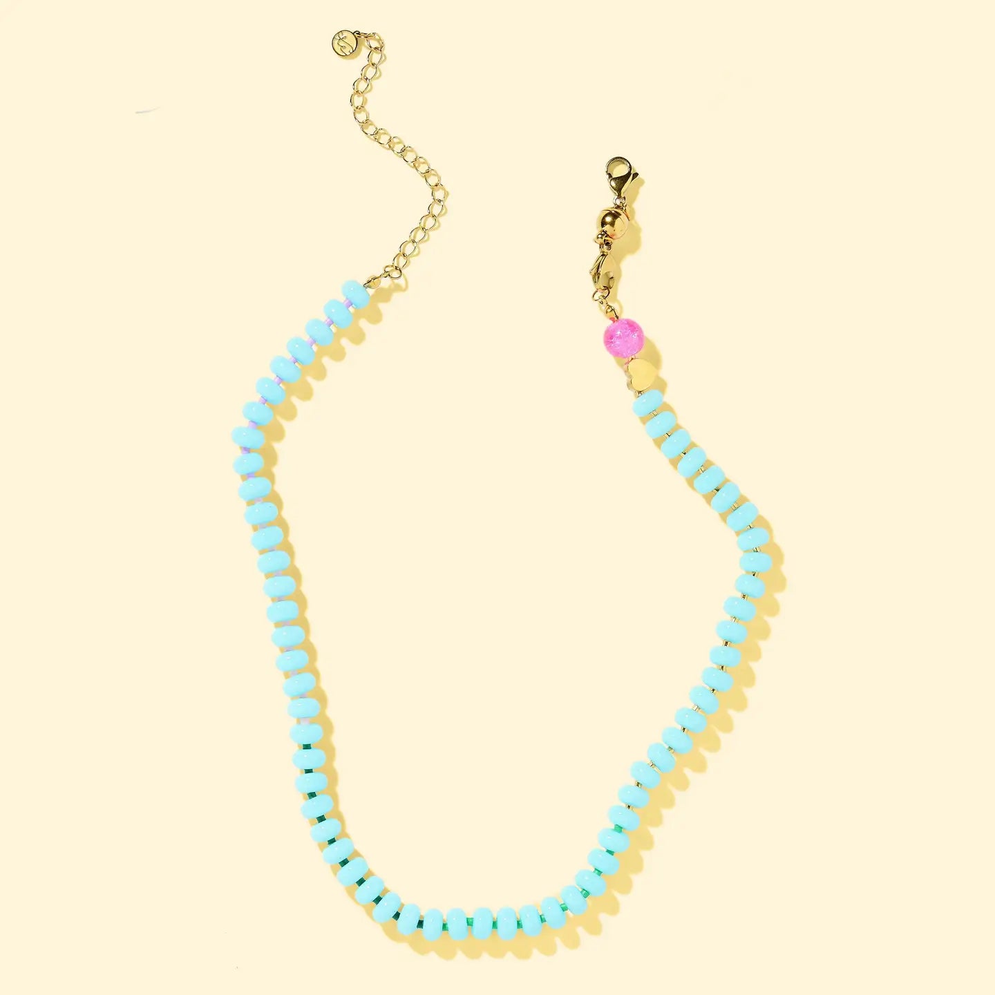 Blue beaded necklace with magnetic clasp