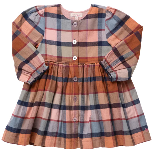 red and blue plaid dress with front buttons