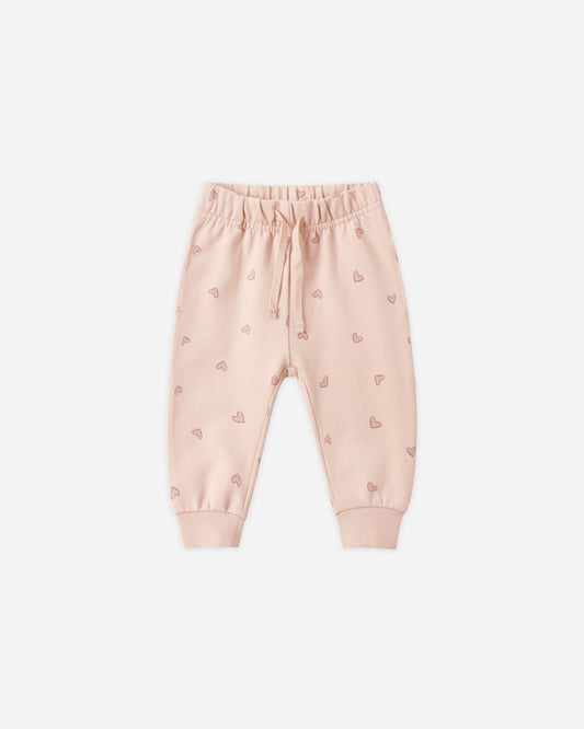 Hearts Sweatpant flat lay - Quincy Mae organic cotton sweatpant, hearts print