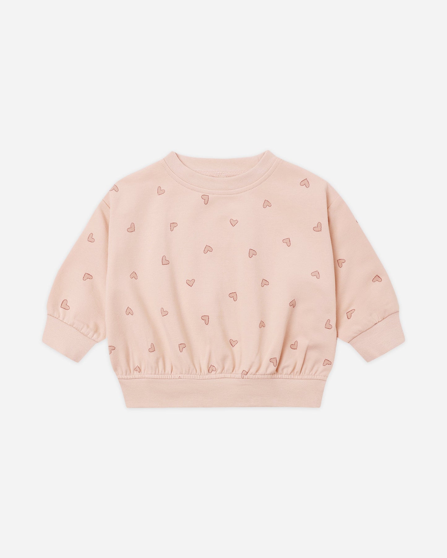 Hearts Sweatshirt flat lay - Quincy Mae organic cotton sweatshirt, hearts print
