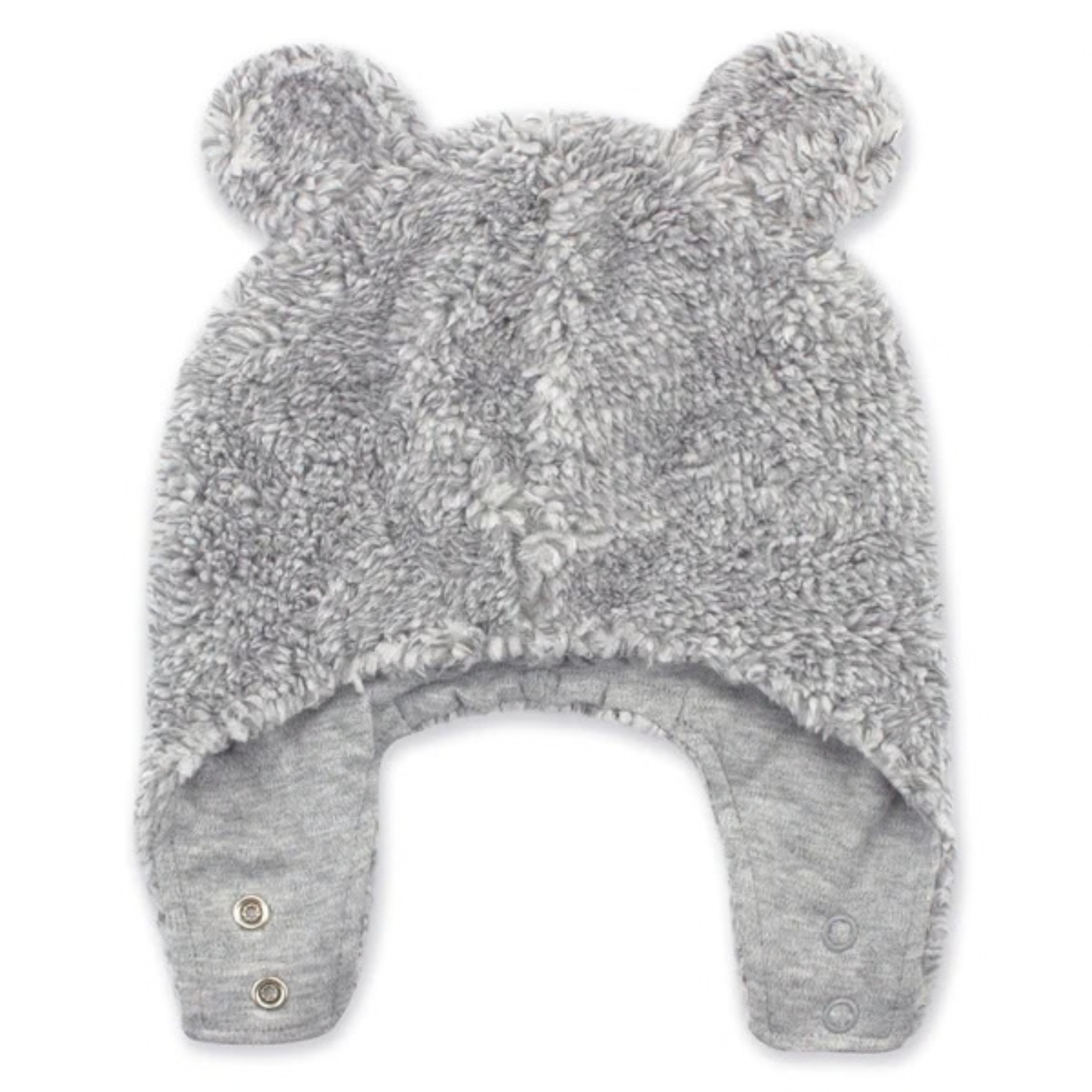 Zutano Heather Gray Furry Bear Hat with Snap Closures