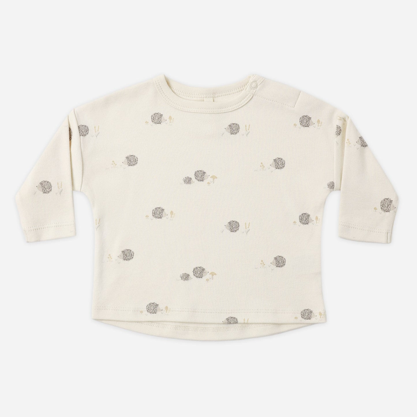Hedgehog Tee flat lay - Quincy Mae organic cotton long sleeve tee, hedgehog print