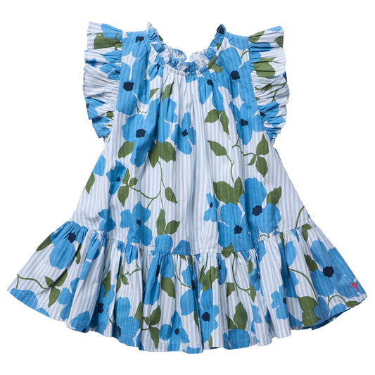 Blue Hibiscus Ruffle Tank Dress