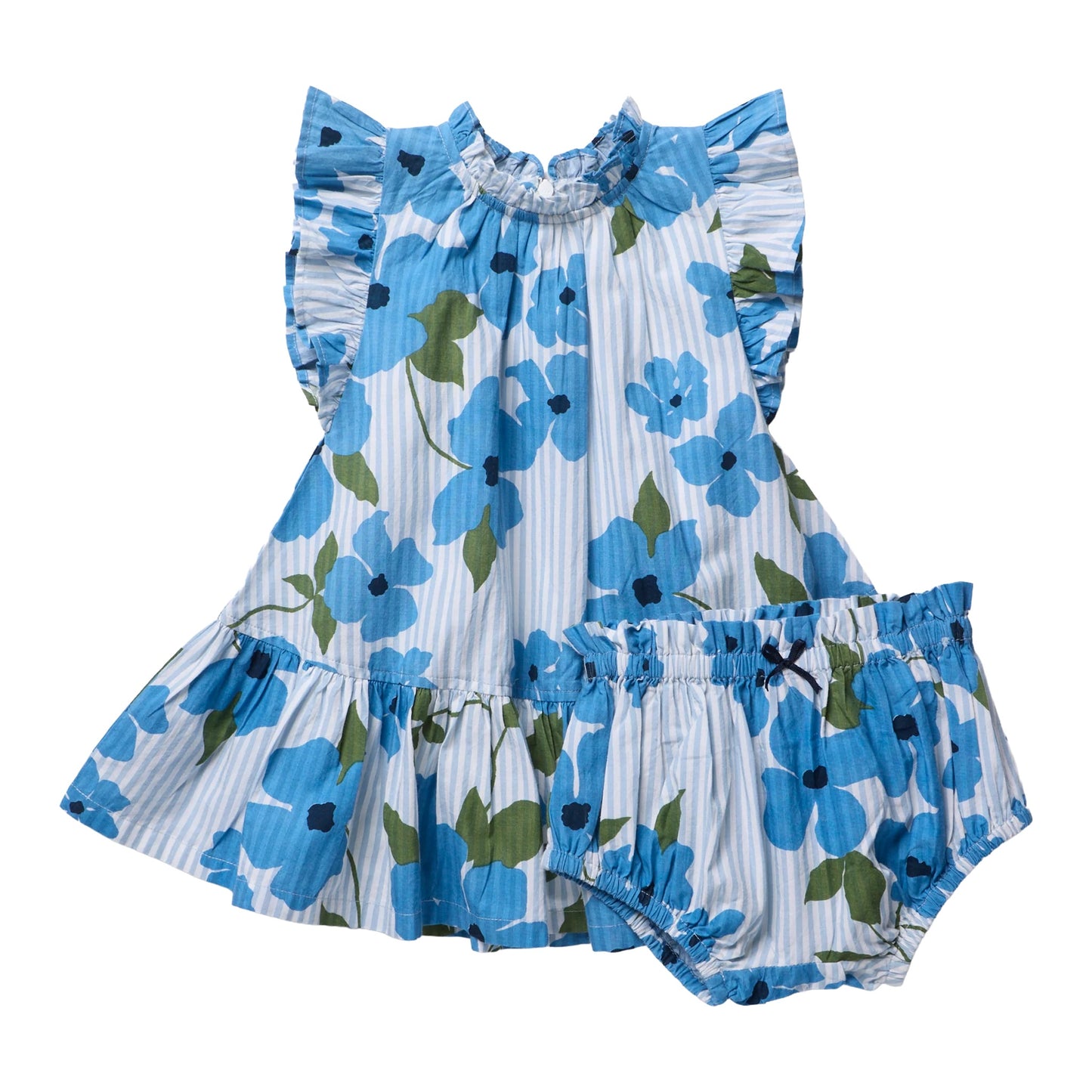 Blue Hibiscus Floral Print Dress with Bloomer