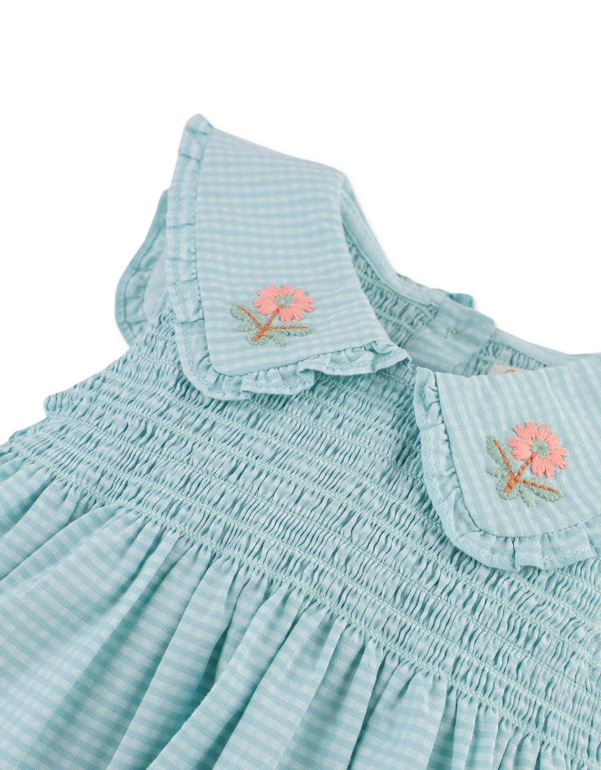 Aqua Gingham Embroidered Dress