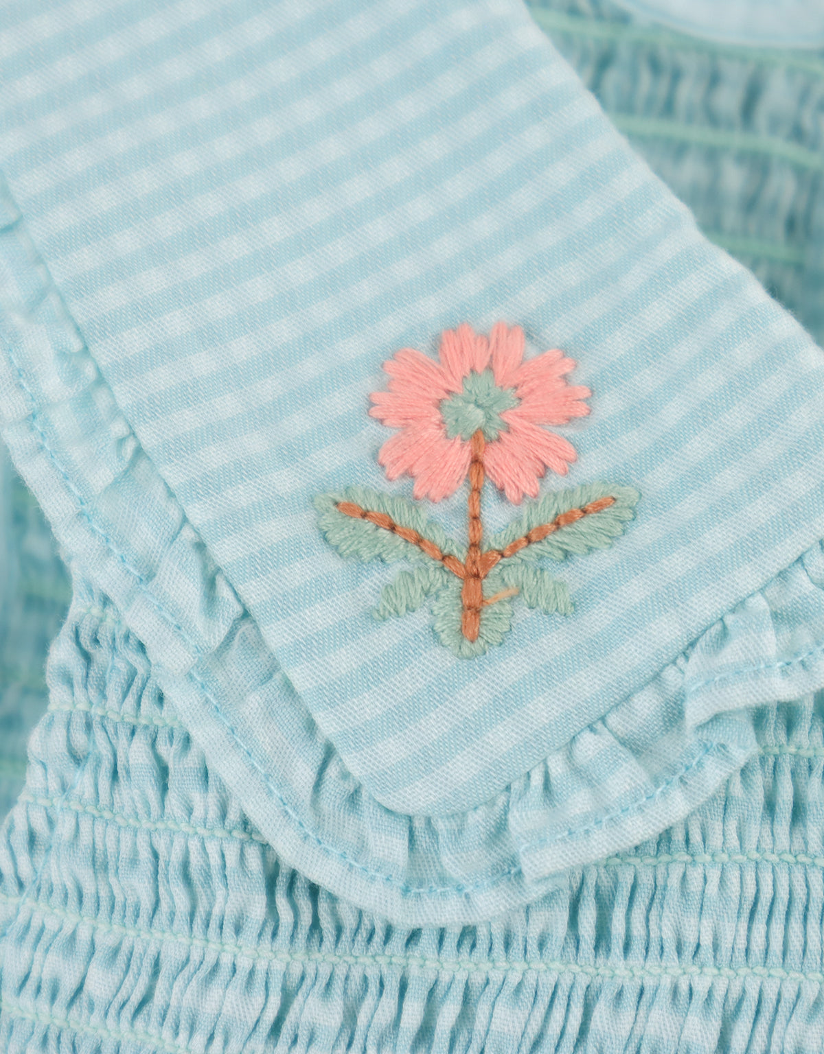 Aqua Gingham Embroidered Dress