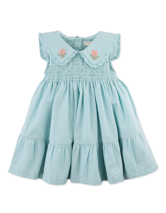 Aqua Gingham Embroidered Dress