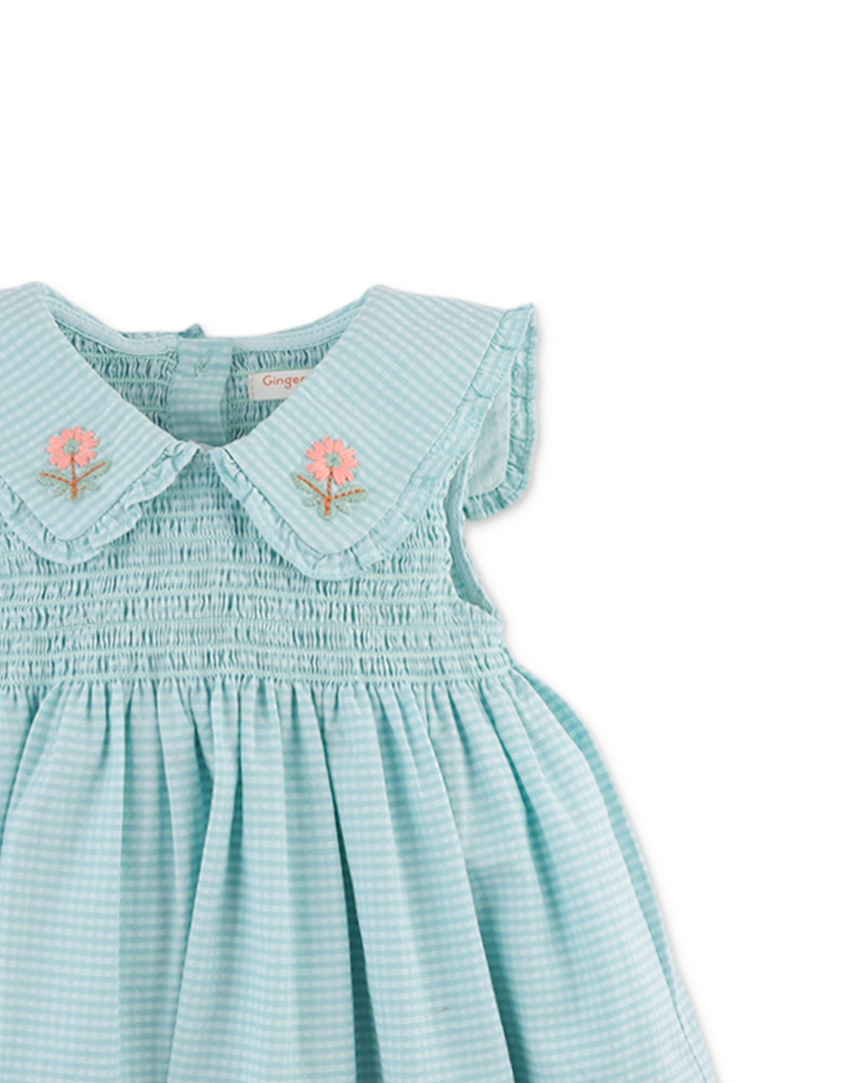 Aqua Gingham Embroidered Dress