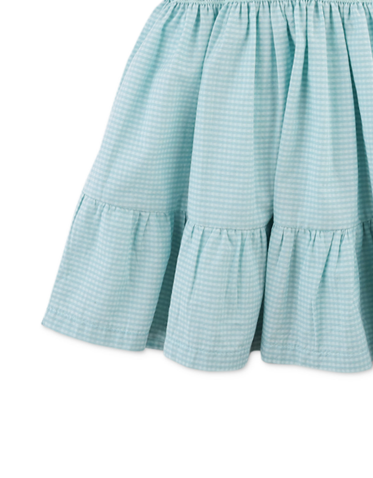 Aqua Gingham Embroidered Dress