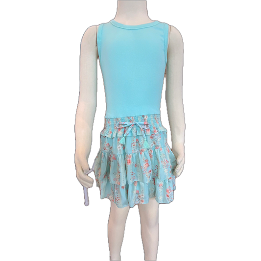 Aqua Floral Tank Dress