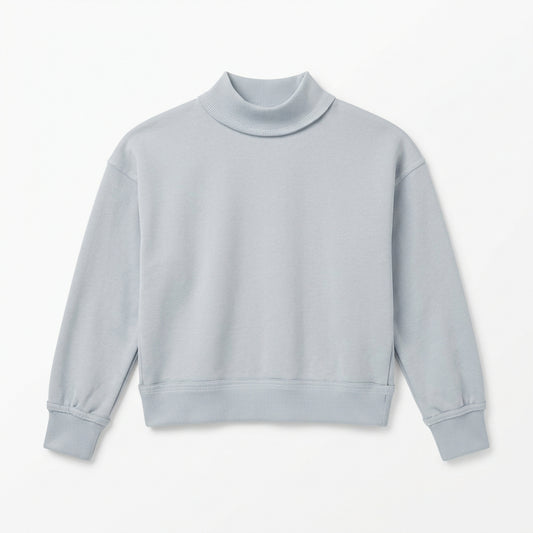 A sky blue long-sleeve mock neck sweatshirt 