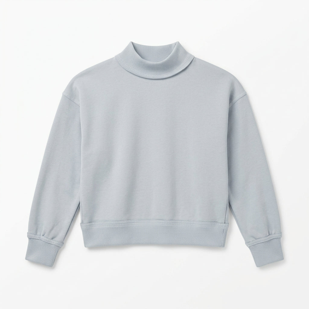 A sky blue long-sleeve mock neck sweatshirt 