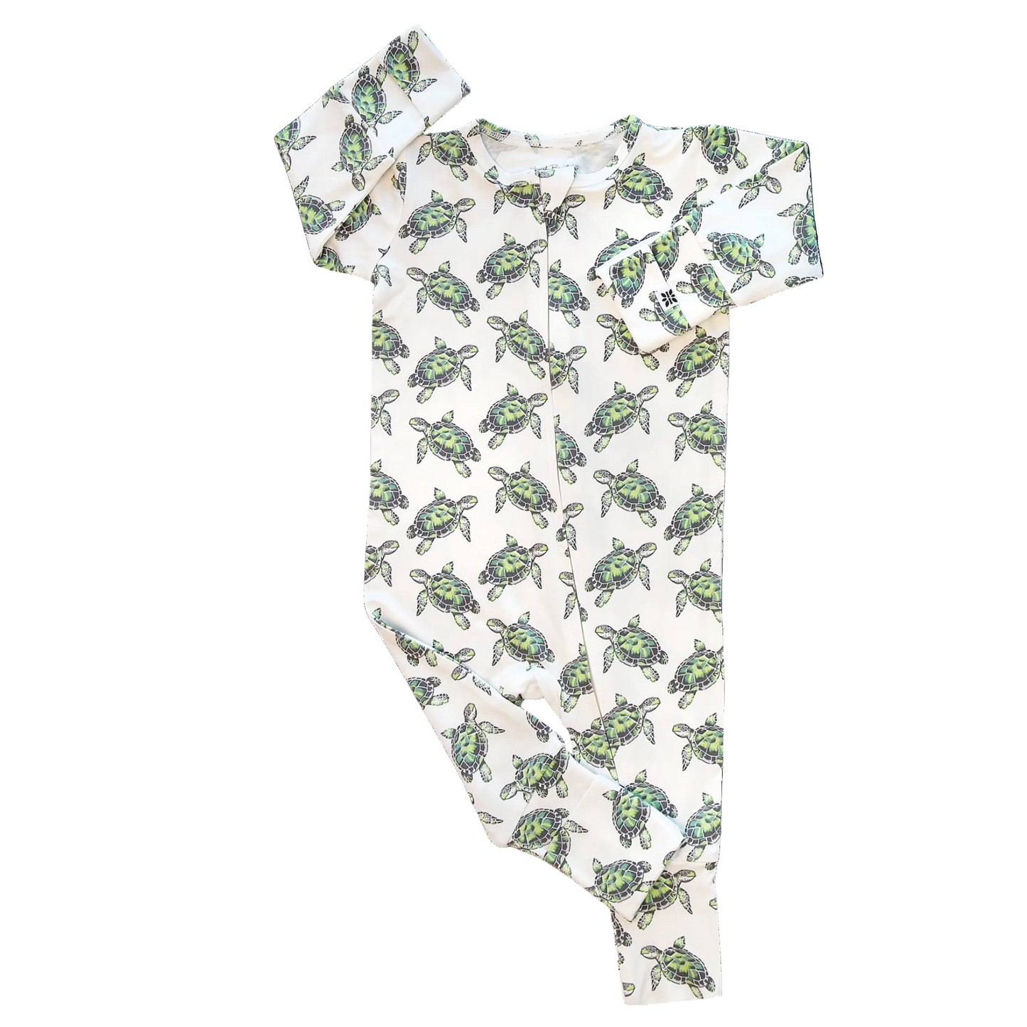 Baby onesie and headband with turtle pattern on a white background