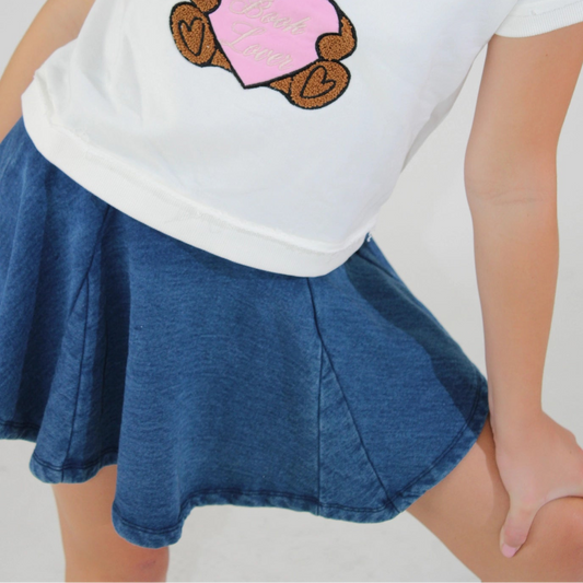 Denim skirt with hidden shorts