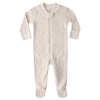 Baby footie with a subtle pink floral pattern