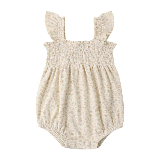 Beige floral baby bubble with ruffled straps